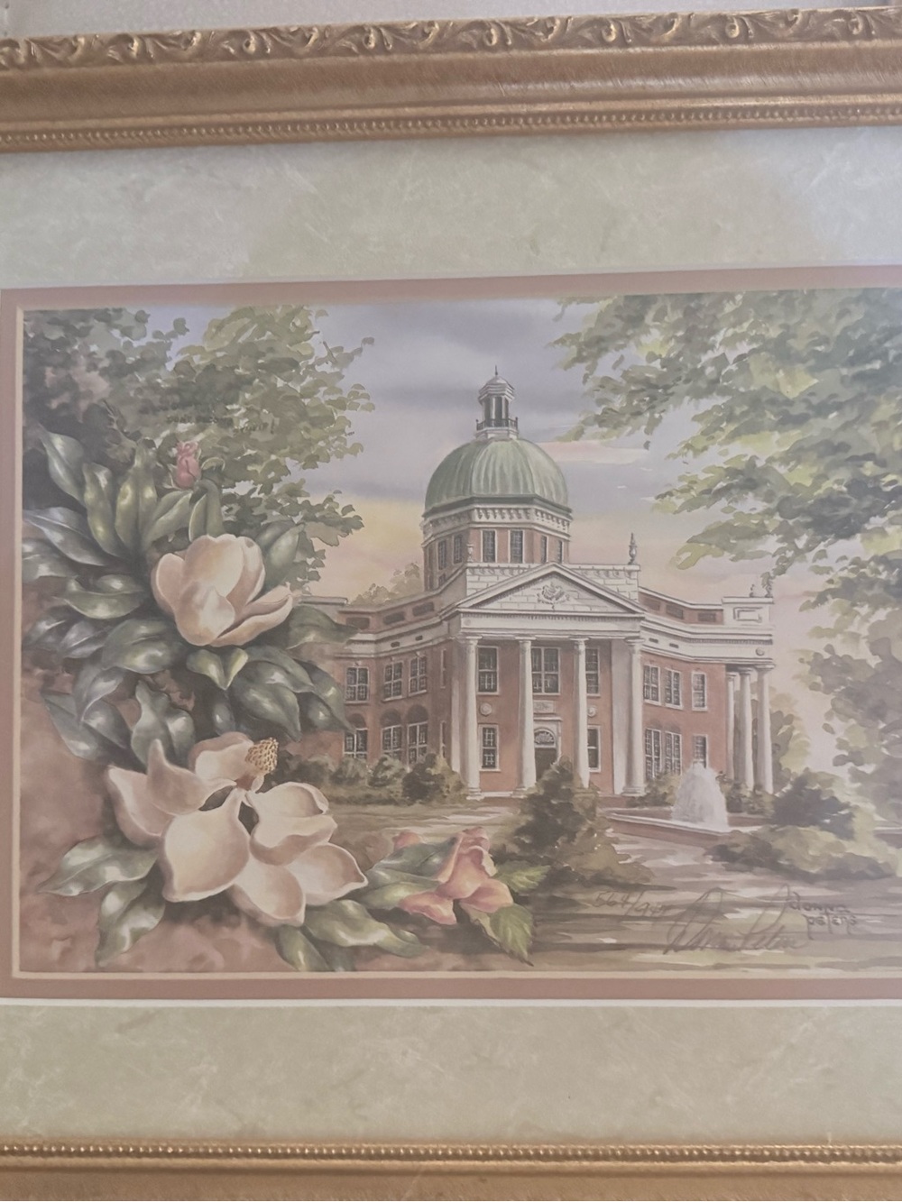 Architectural Magnolia Print in Green and Cream